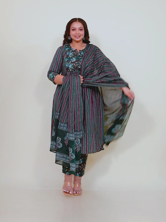 Soft Cotton Bandhani Panelled Green Kurta