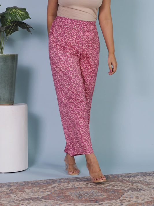 Soft Cotton Abstract Red Tapered Trousers
