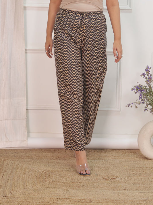Soft Cotton Striped Black Straight Trousers