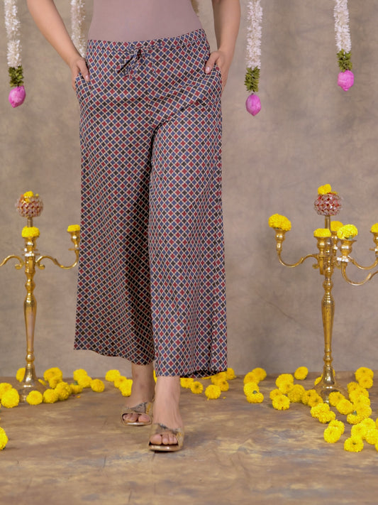 Soft Cotton Geometric Blue Palazzo