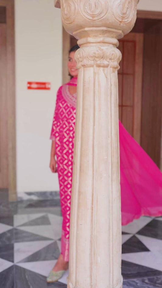 Embroidered Jacquard Solid Anarkali Dark Pink Kurta
