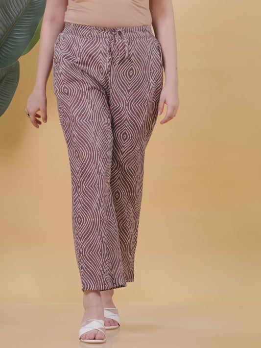 Soft Cotton Bandhani Mauve Trousers Straight Trousers