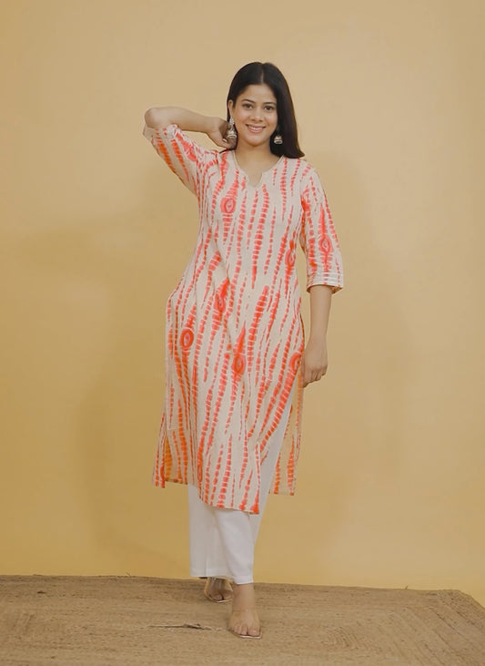 Soft Cotton Tie-Dye Straight Pink Kurta