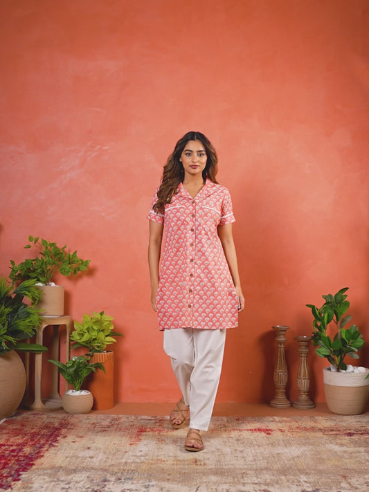 Soft Cotton Floral Straight Peach Tunic