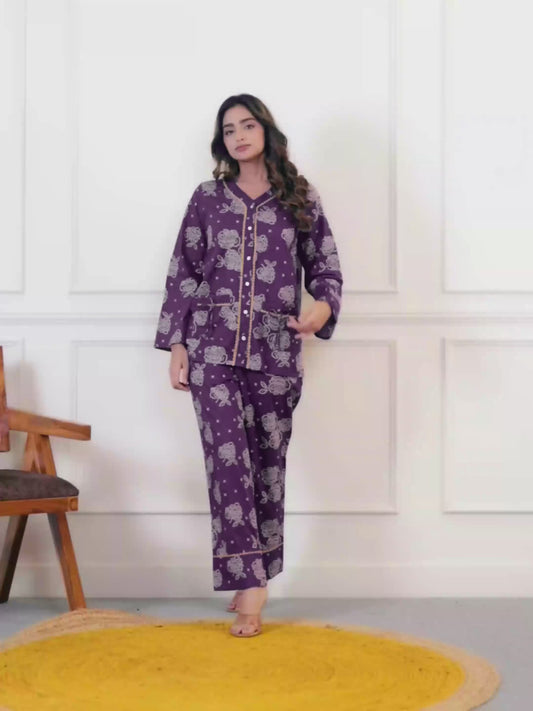 Soft Cotton Floral Straight Purple Tunic