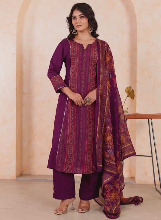 Viscose Solid Straight Purple Kurta