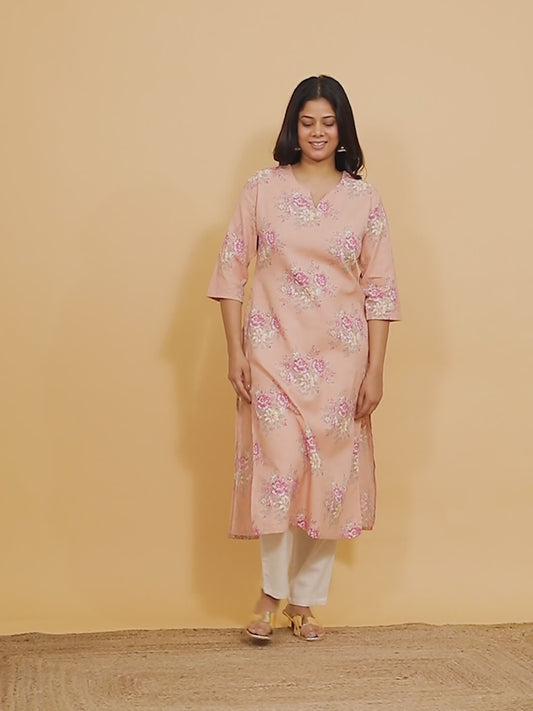 Linen Cotton Floral Kurta