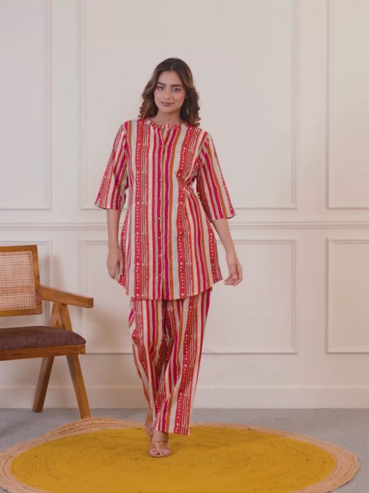 Linen Cotton Striped Straight Multicolor Tunic