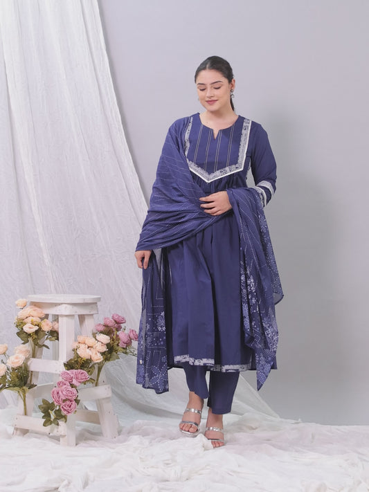 Soft Cotton Solid A-line Blue Kurta