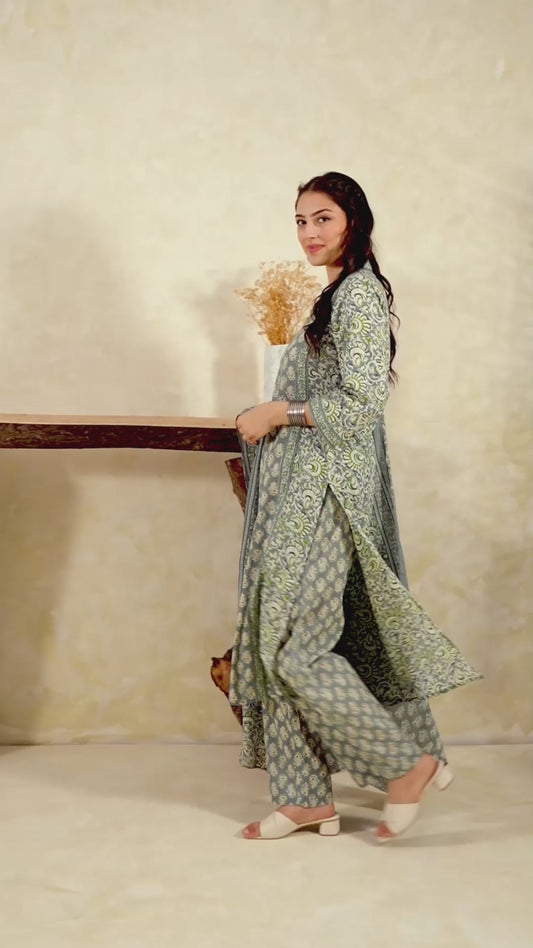 Soft cotton Floral Straight Green Kurta
