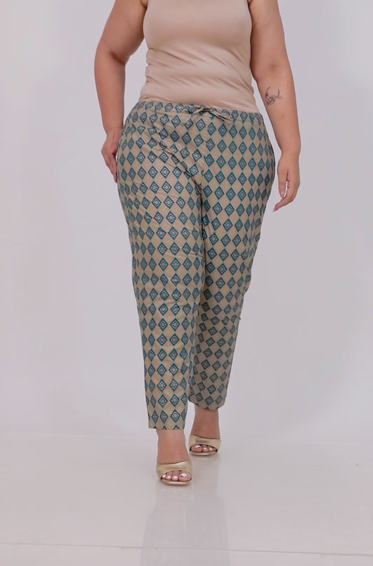 Soft Cotton Gold foil Teal Tapered Trousers