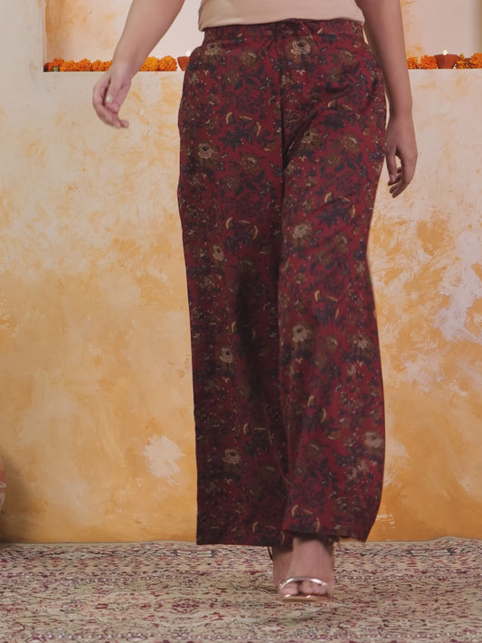 Soft Cotton Floral Maroon Palazzo