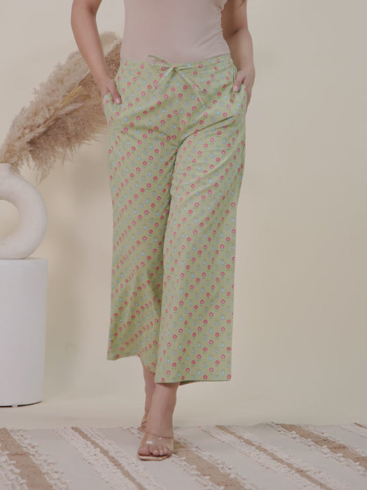 Soft Cotton Floral Green Palazzo