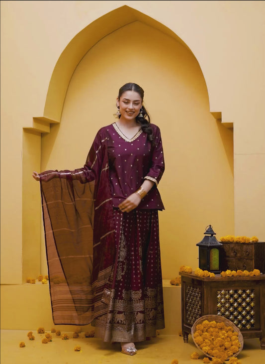 Blended Silk Solid Straight Maroon Kurta