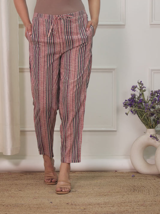 Soft Cotton Striped Blue Tapered Trousers