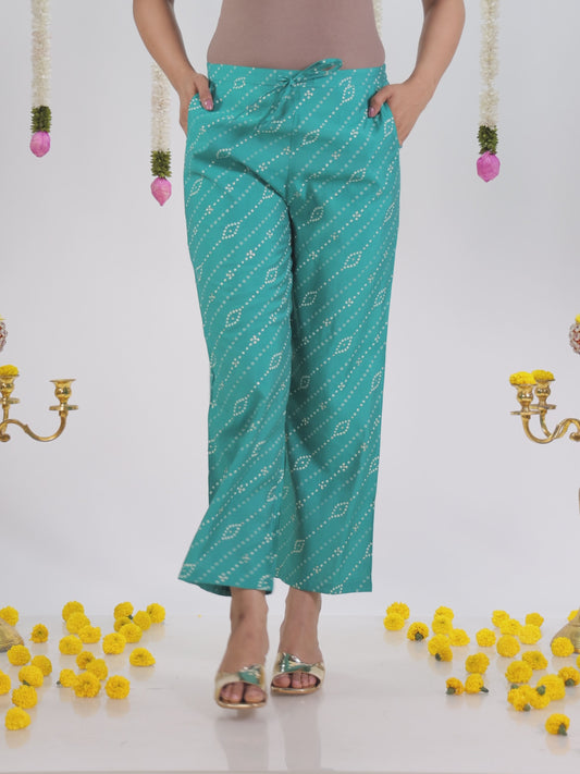 Chanderi Bandhani Sea Green Straight Trousers