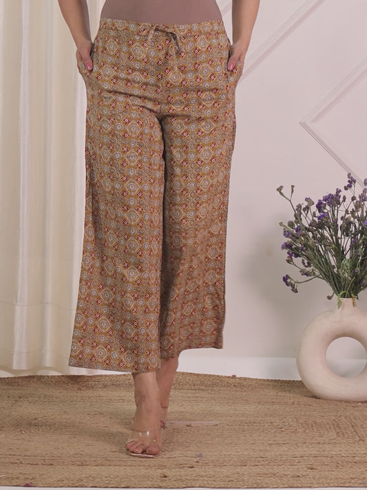 Soft Cotton Ajrakh Brown Palazzo
