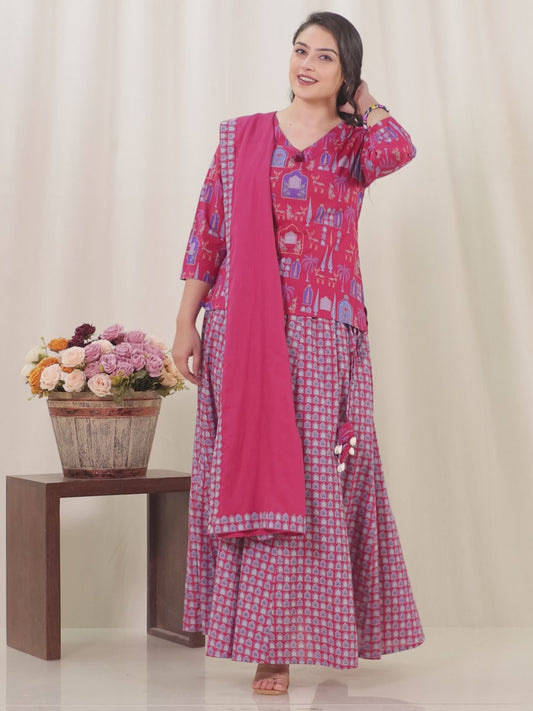 Soft Cotton Floral Straight Pink Kurta