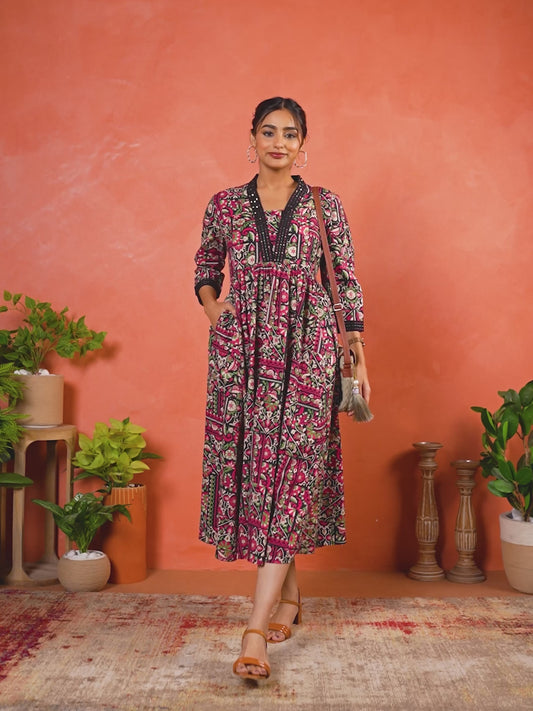 Soft Cotton Floral Anarkali Multicolor Dress