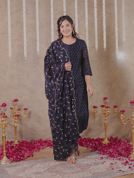 Chanderi Self Design Straight Blue Kurta