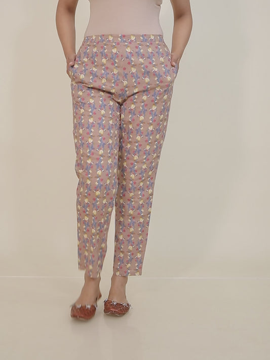 Soft Cotton Floral Brown Tapered Trousers