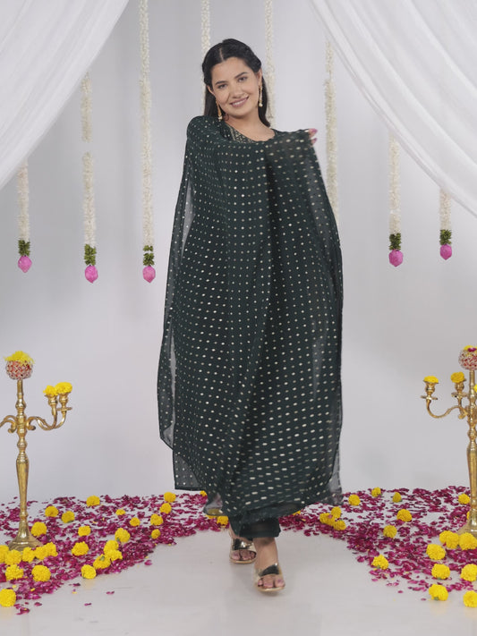 Georgette Solid Anarkali Green Kurta