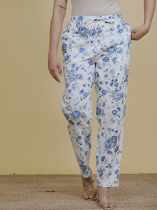 Textured Cotton Floral Pant