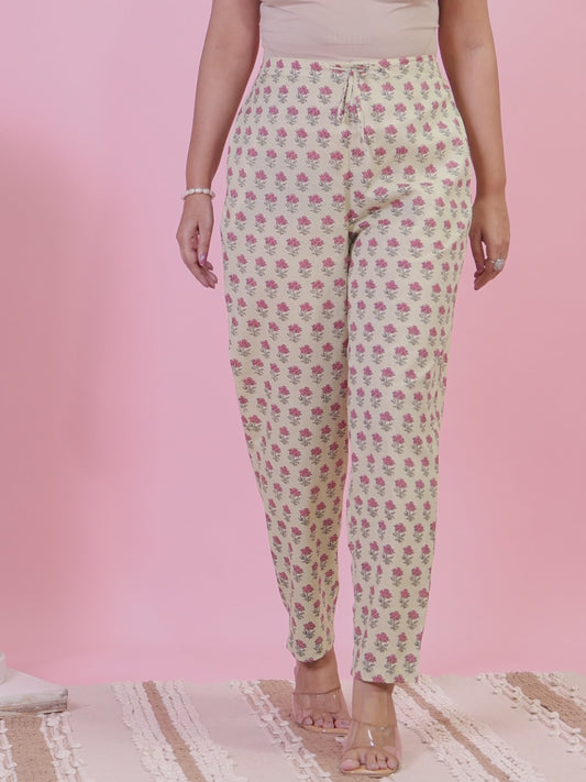 Soft Cotton Butti Green Tapered Trousers