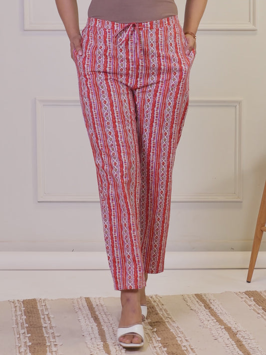 Soft Cotton Striped Multicolor Tapered Trousers