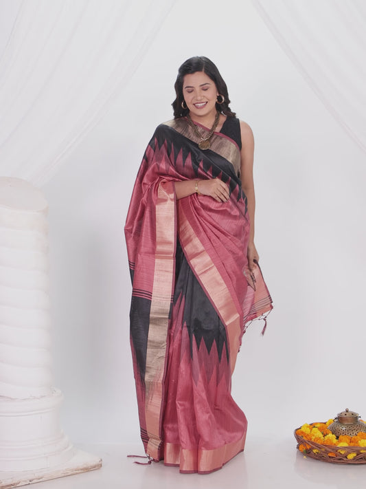 Printed Brocade Silk Black Saree