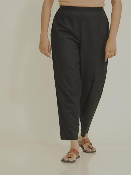 Soft Cotton Solid Black Trousers  Tapered Trousers