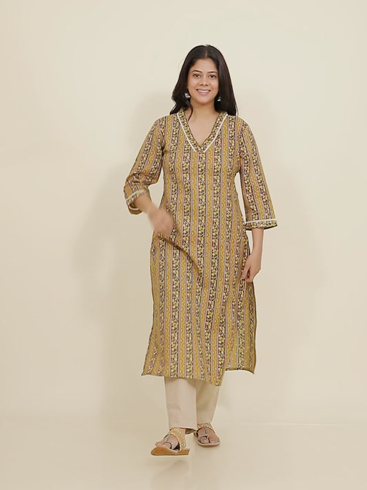 Kantha Cotton Striped Kurta