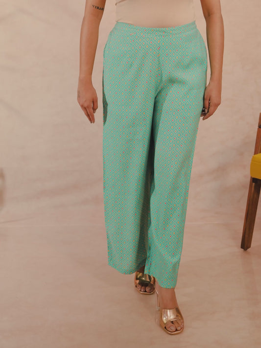 Muslin Geometric Turquoise Palazzo