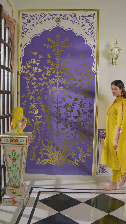 Embroidered Cotton Dobby Solid Straight Yellow Kurta