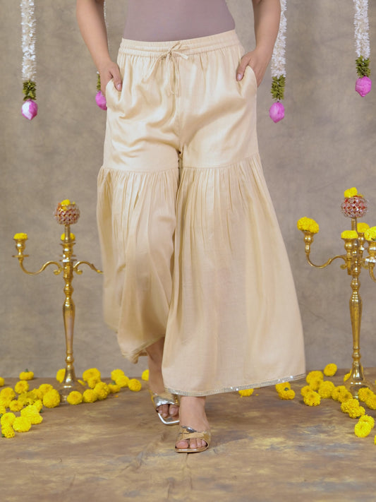 Embroidered Cotton Voile Solid Beige Sharara
