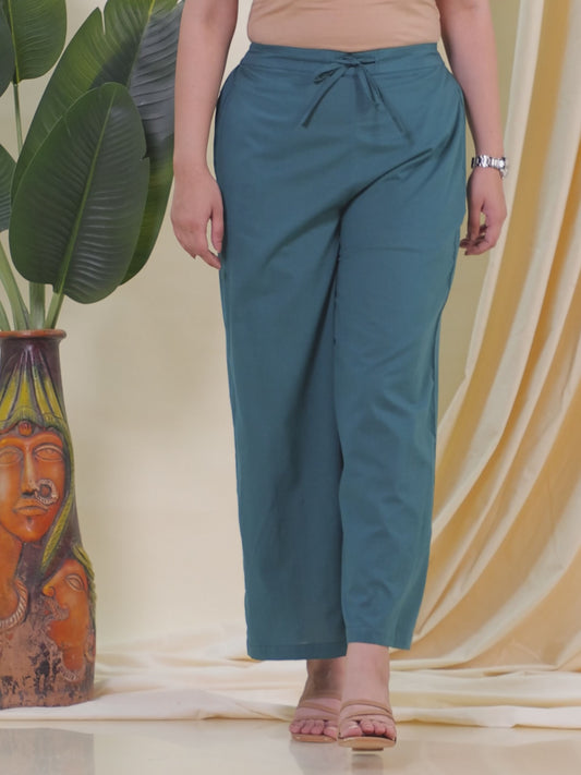 Soft Cotton Solid Green Palazzo