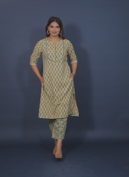 Kantha Cotton Floral Kurta