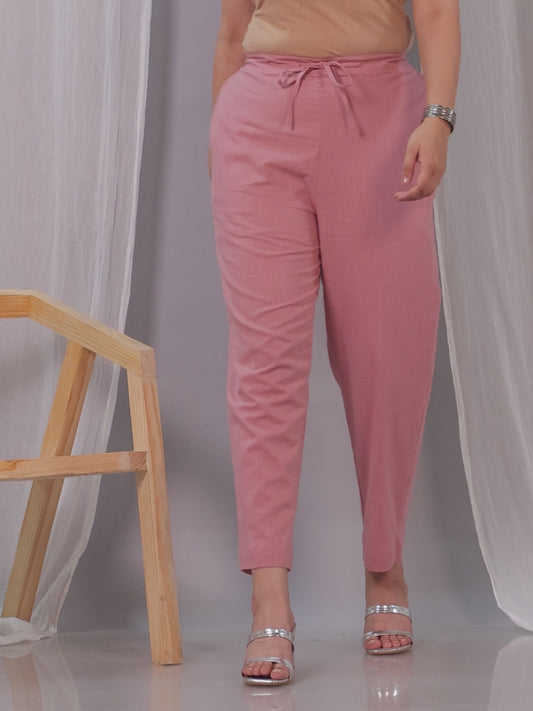 Natural Cotton Solid Tapered Trousers