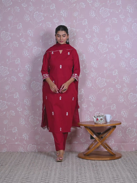 Embroidered Soft Cotton Solid Straight Rust Kurta