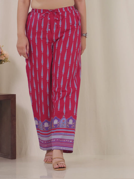 Soft Cotton Floral Pink Straight Straight Trousers