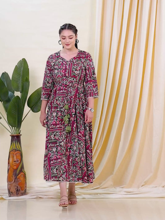 Soft Cotton Patchwork Anarkali Black Dress
