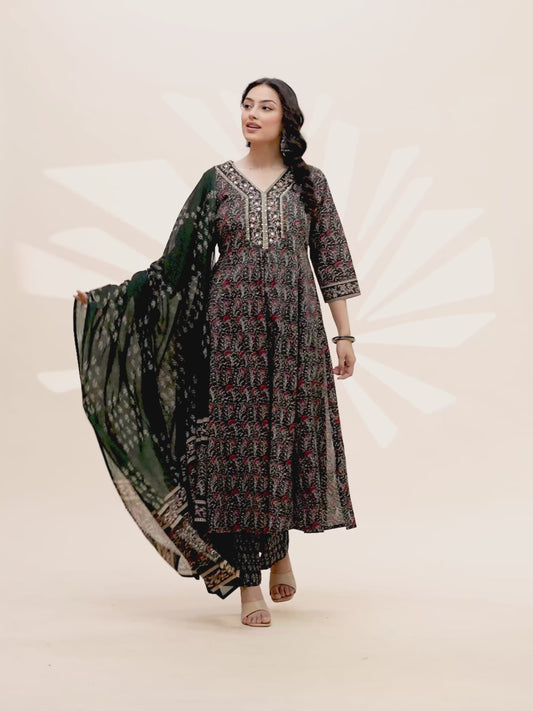 Soft cotton Jaal Anarkali Green Kurta