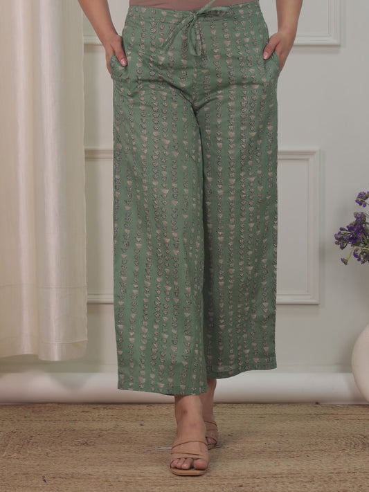 Soft Cotton Geometric Green Palazzo