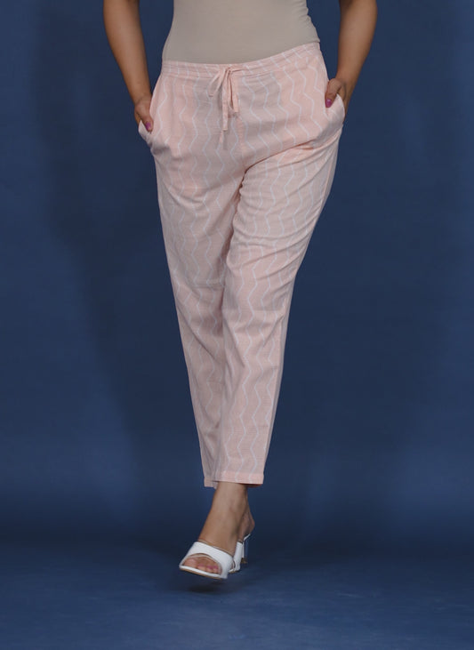 Soft Cotton Chevron Peach Straight Trousers