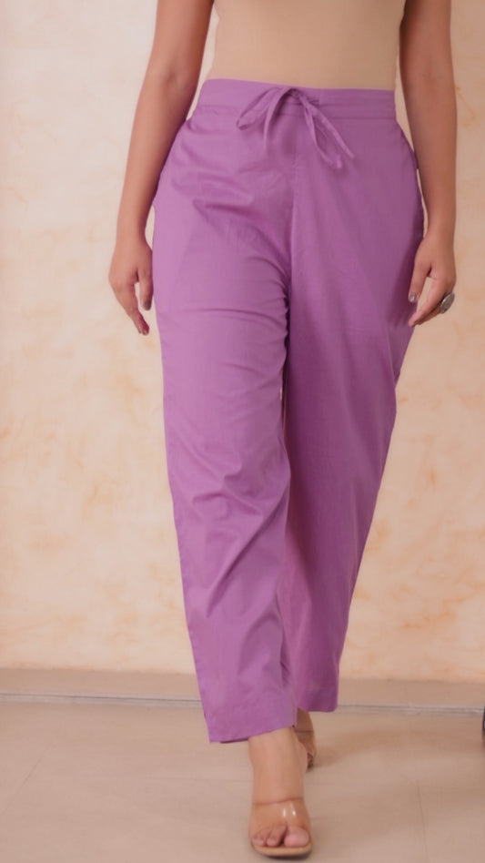 Soft Cotton Solid Lavender Straight Trousers