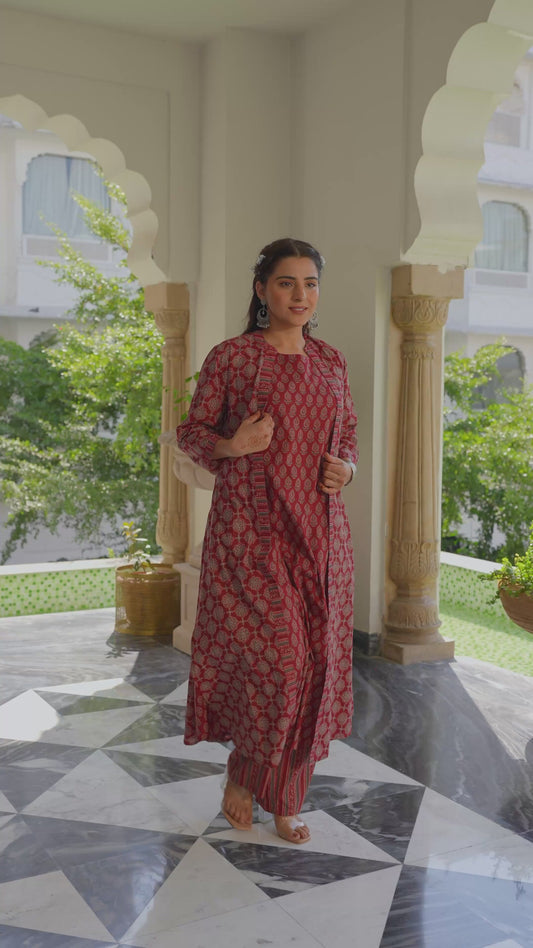 Soft Cotton Butti Straight Maroon Kurta