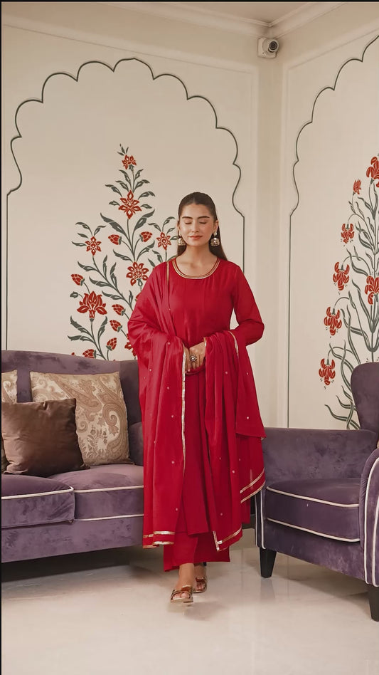 Embroidered Cotton Voile Solid Anarkali Maroon Kurta