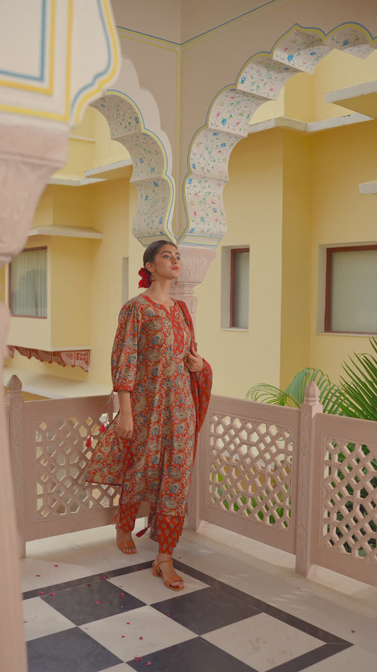 Soft Cotton Floral Straight Red Kurta