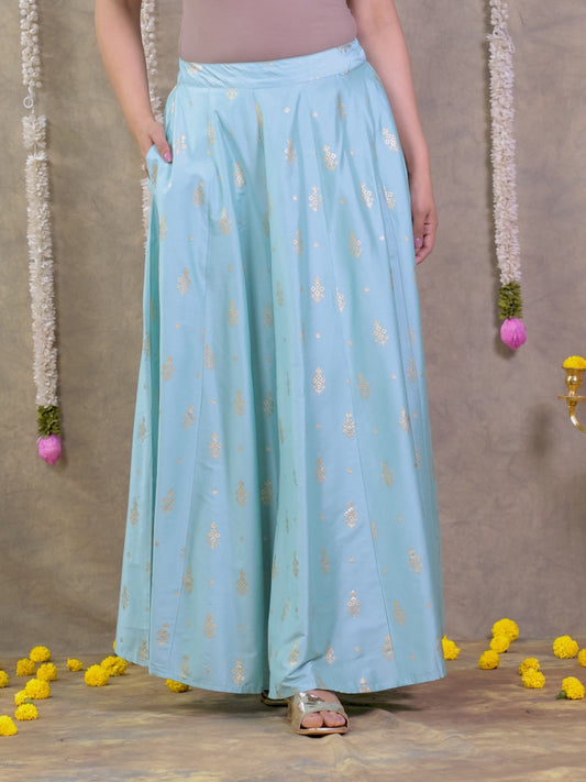 Chanderi Gold foil Green Skirt