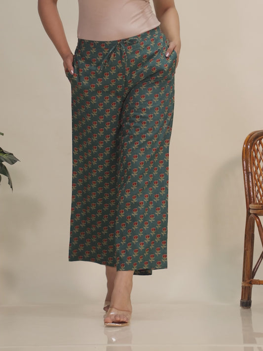 Soft Cotton Floral Green Palazzo